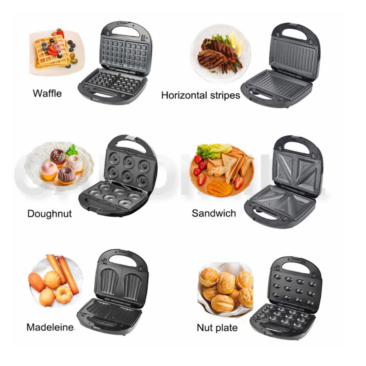 GENERICO - Waflera Sandwichera 6 en 1 Boma 1000W