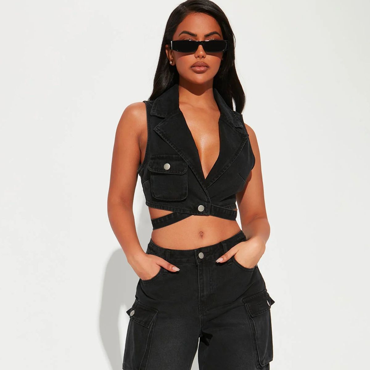 BENCUS JEANS - Blusa Chaleco Corto Top Jean Mujer Denim