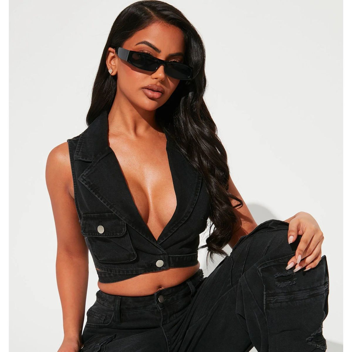 BENCUS JEANS - Blusa Chaleco Corto Top Jean Mujer Denim