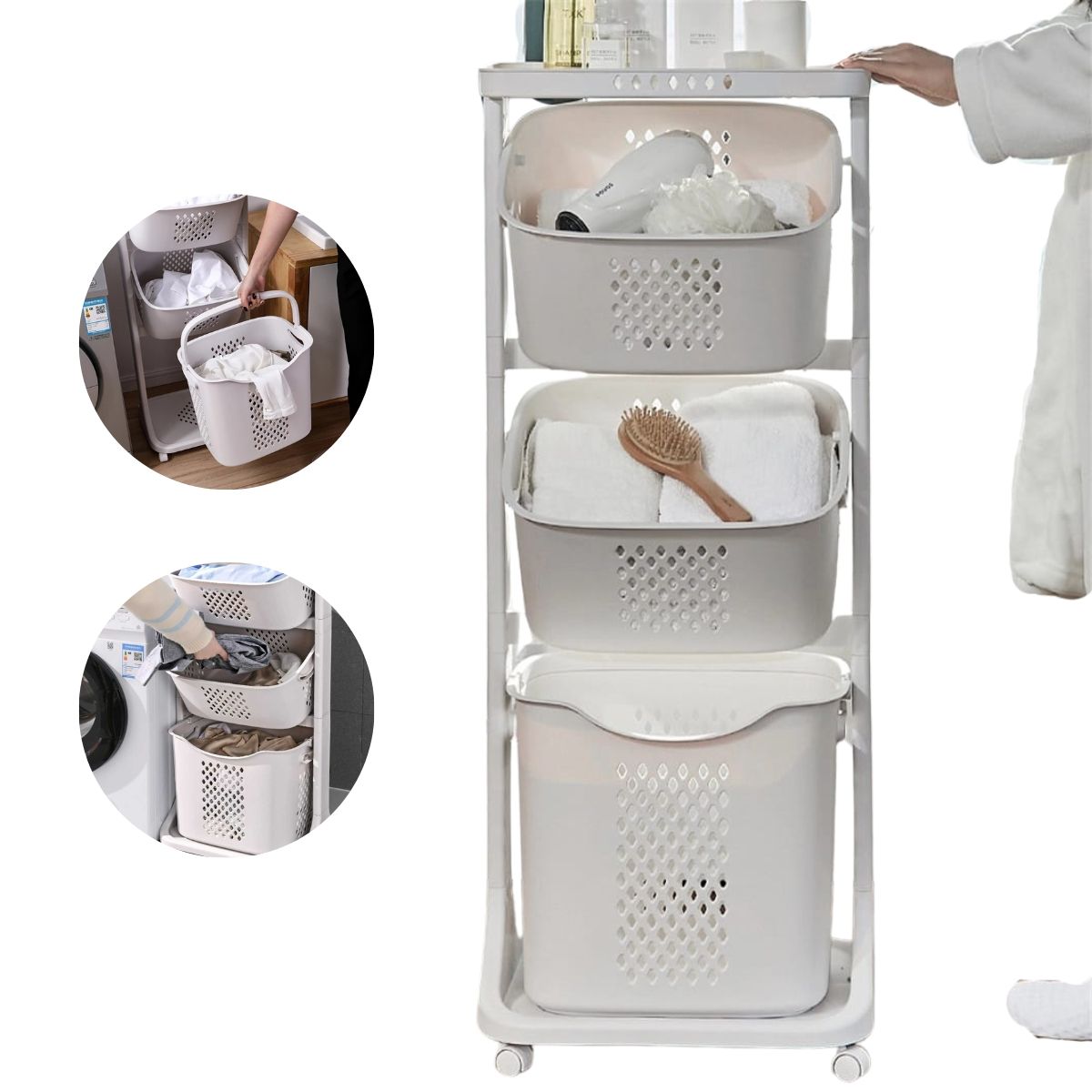 ELMEJORPRECIO - Estante Organizador De Lavandería De 3 Niveles Con Repisa