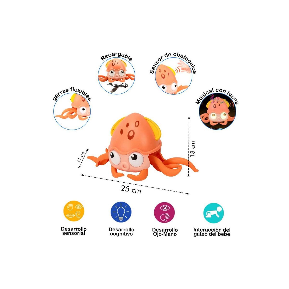 GENERICO - PULPO BAILARIN RECARGABLE CON SENSOR DE MOVIMIENTO