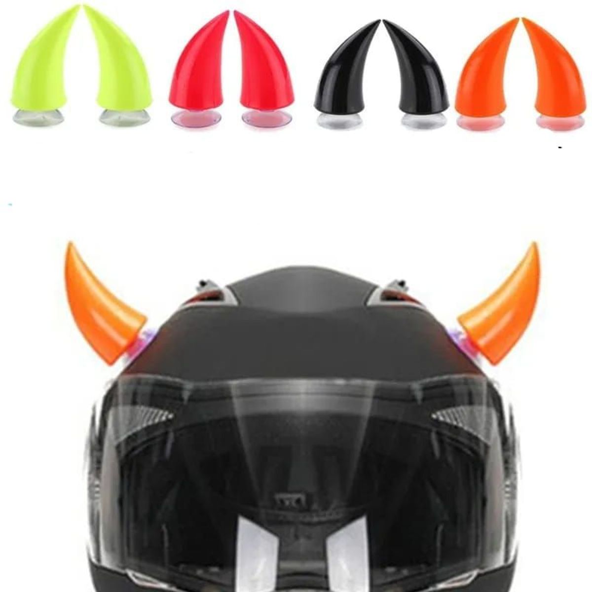 GENERICO - CUERNO NARANJA GRANDE  DE DIABLO PARA CASCO DE MOTOCICLETA