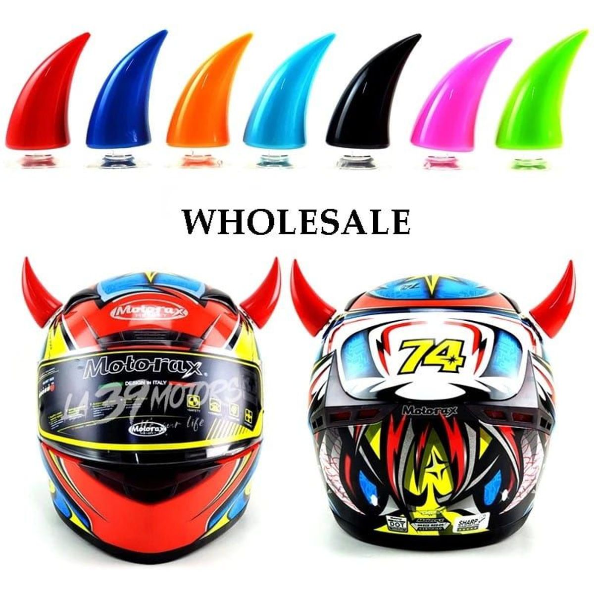 GENERICO - CUERNO AZUL GRANDE DE DIABLO PARA CASCO DE MOTOCICLETA