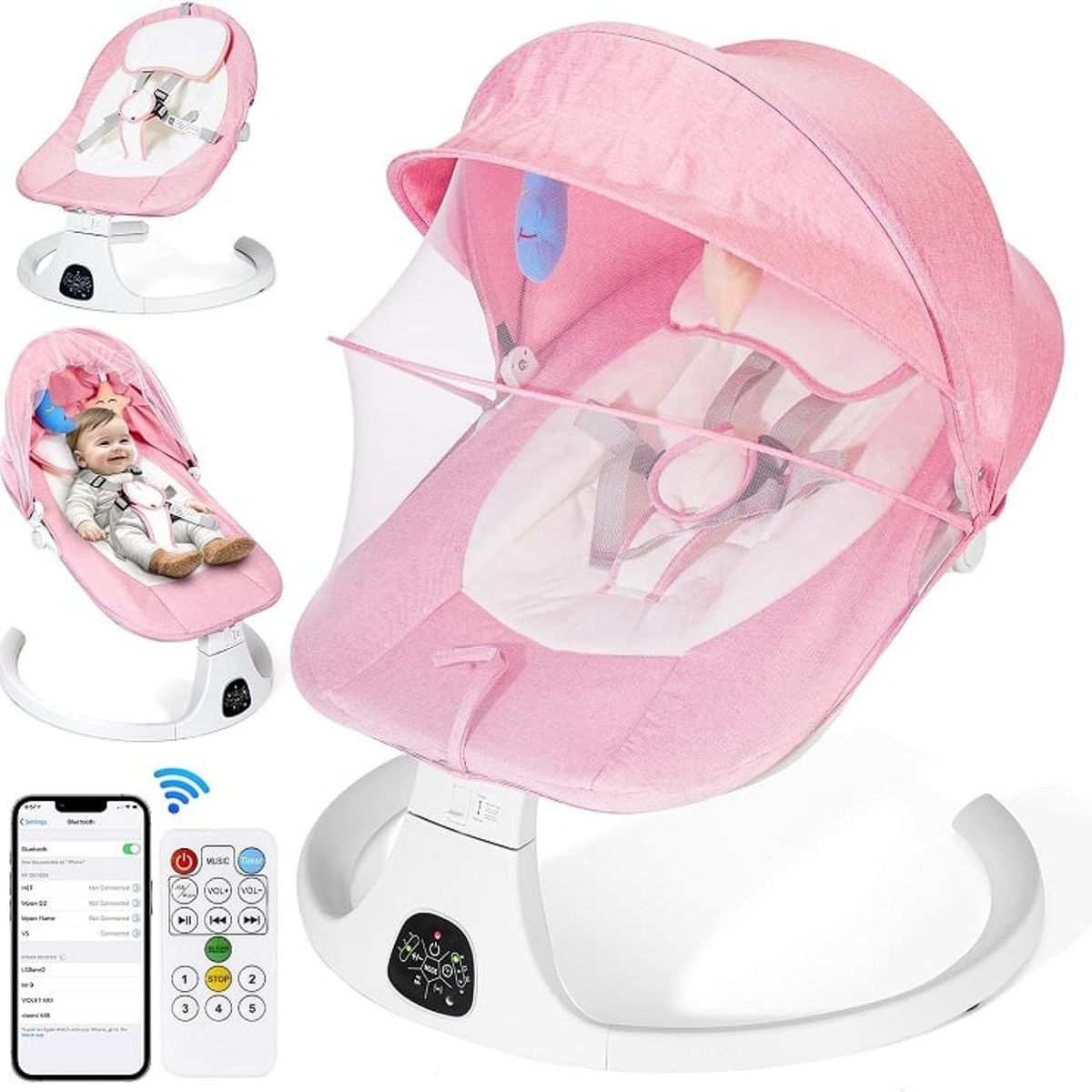 PERU IMPORTACIONES - Mecedora Eléctrica Rosado para Bebe con Bandeja Comedor