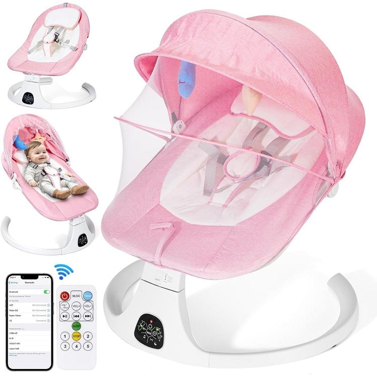 PERU IMPORTACIONES - Mecedora Eléctrica Rosado para Bebe con Bandeja Comedor