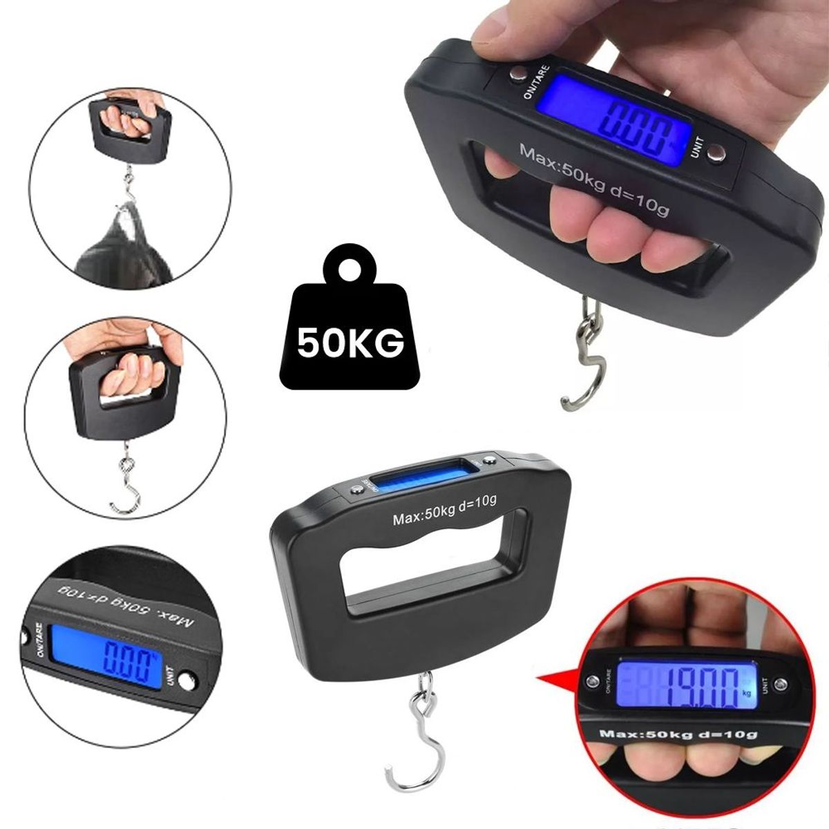 GENERICO - Balanza de Mano Digital Lcd 10g - 50kg Bascula Profesional Maletas