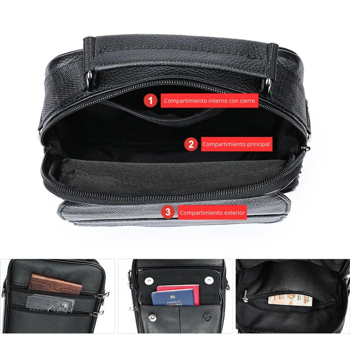 ARMUZ - Moderno morral de cuero vacuno 6103 Práctico y elegante