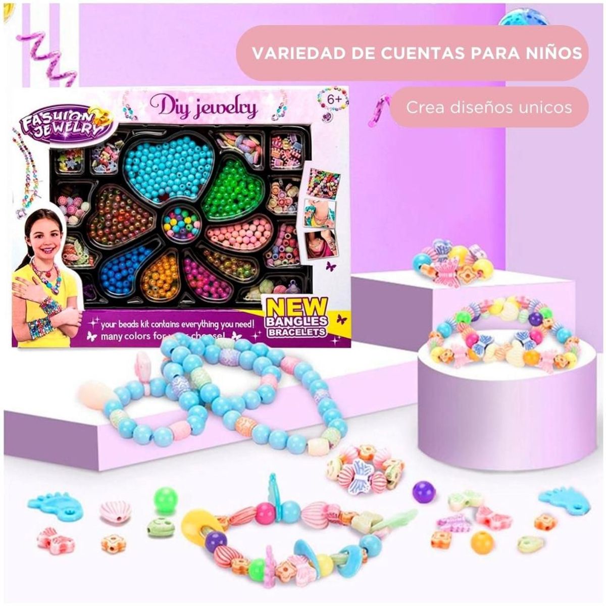 MINARI - Set Bisutería Niñas para Hacer Pulseras Anillos Collares B70