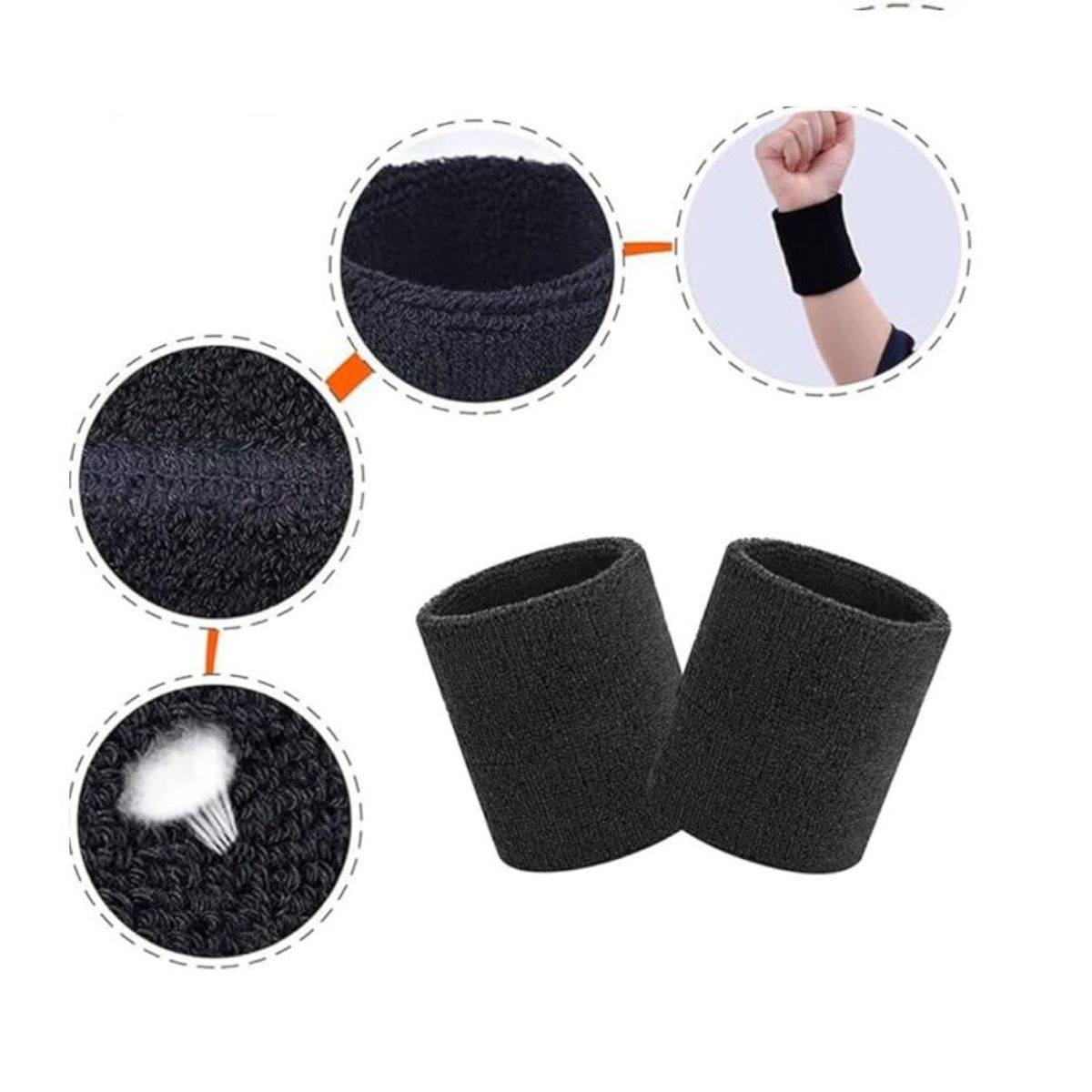 GENERICO - Muñequera Deportiva de Sudor Felpa Negro