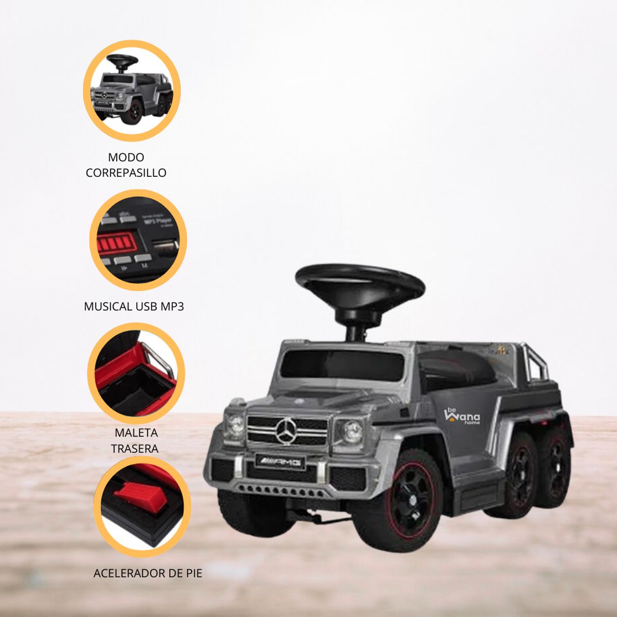 MERCEDES BENZ - Correpasillo a Batería 2 en 1 para Niños «AMG SIX» Gray