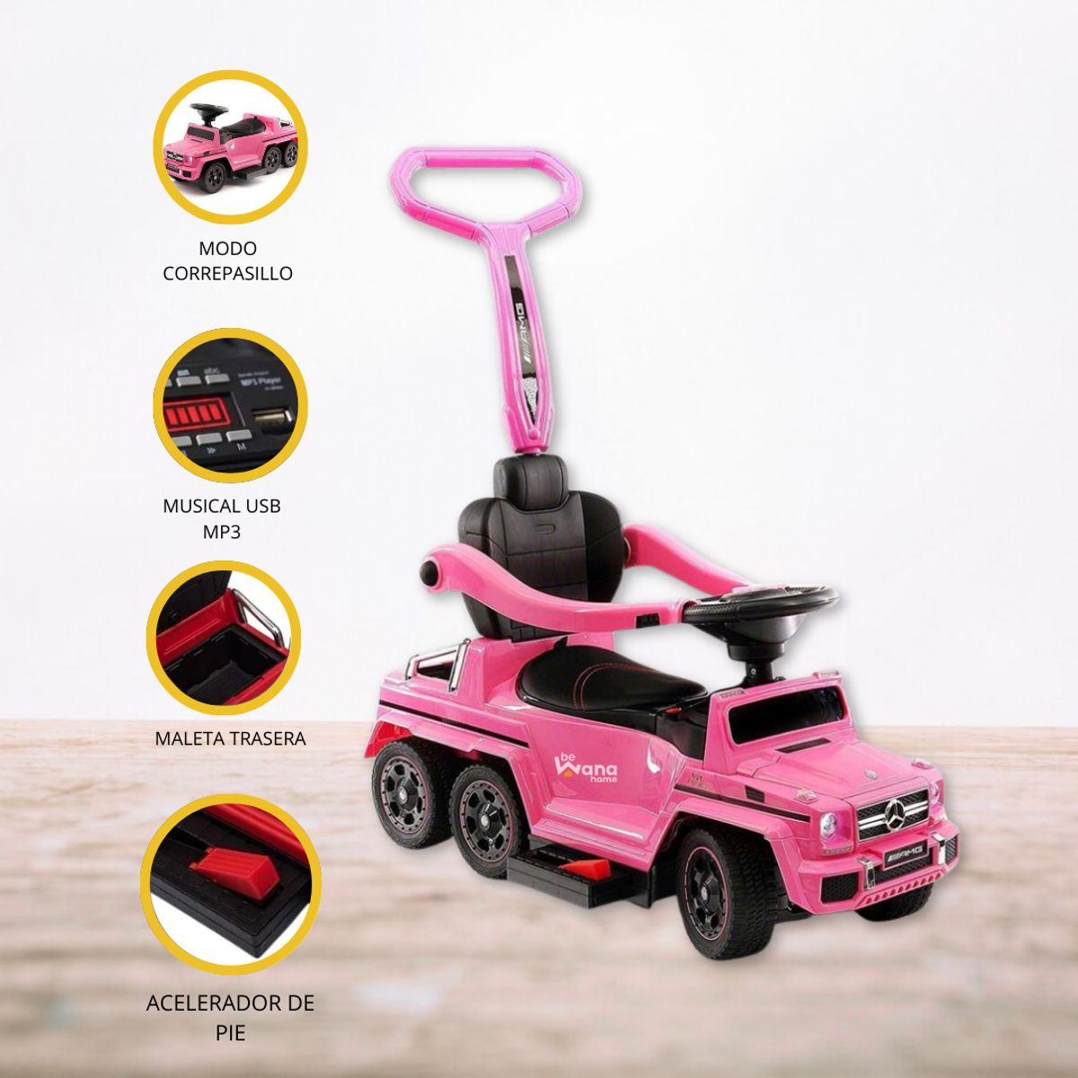 MERCEDES BENZ - Correpasillo a Batería 2 en 1 para Niños «AMG SIX» Pink