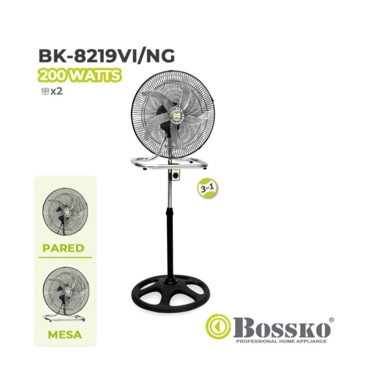 BOSSKO - VENTILADOR BOSSKO 3 EN 1 MOTOR DE 200W