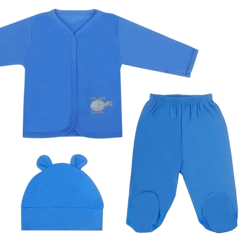 GENERICO - Ajuar - Set de 3 piezas Algodon - Helicóptero - Azulino