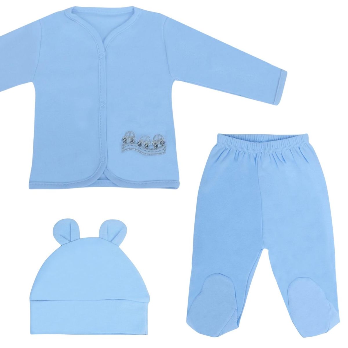 GENERICO - Ajuar - Set de 3 piezas Algodon - 3 autos - Celeste