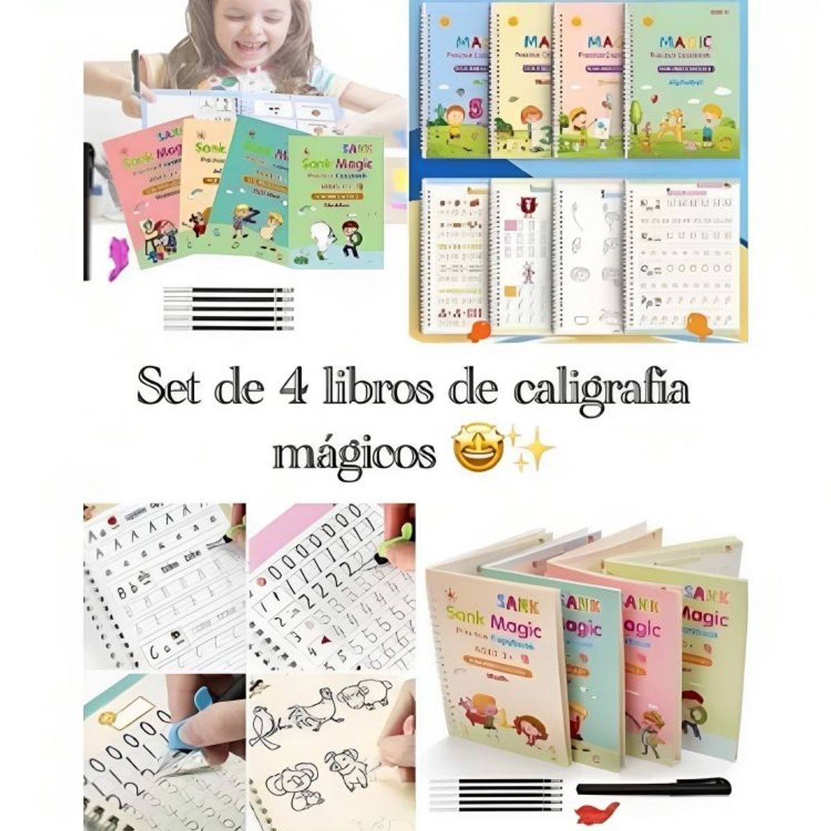 GENERICO - Cuaderno Mágico Set De 4 Libros De Caligrafía Reutilizable