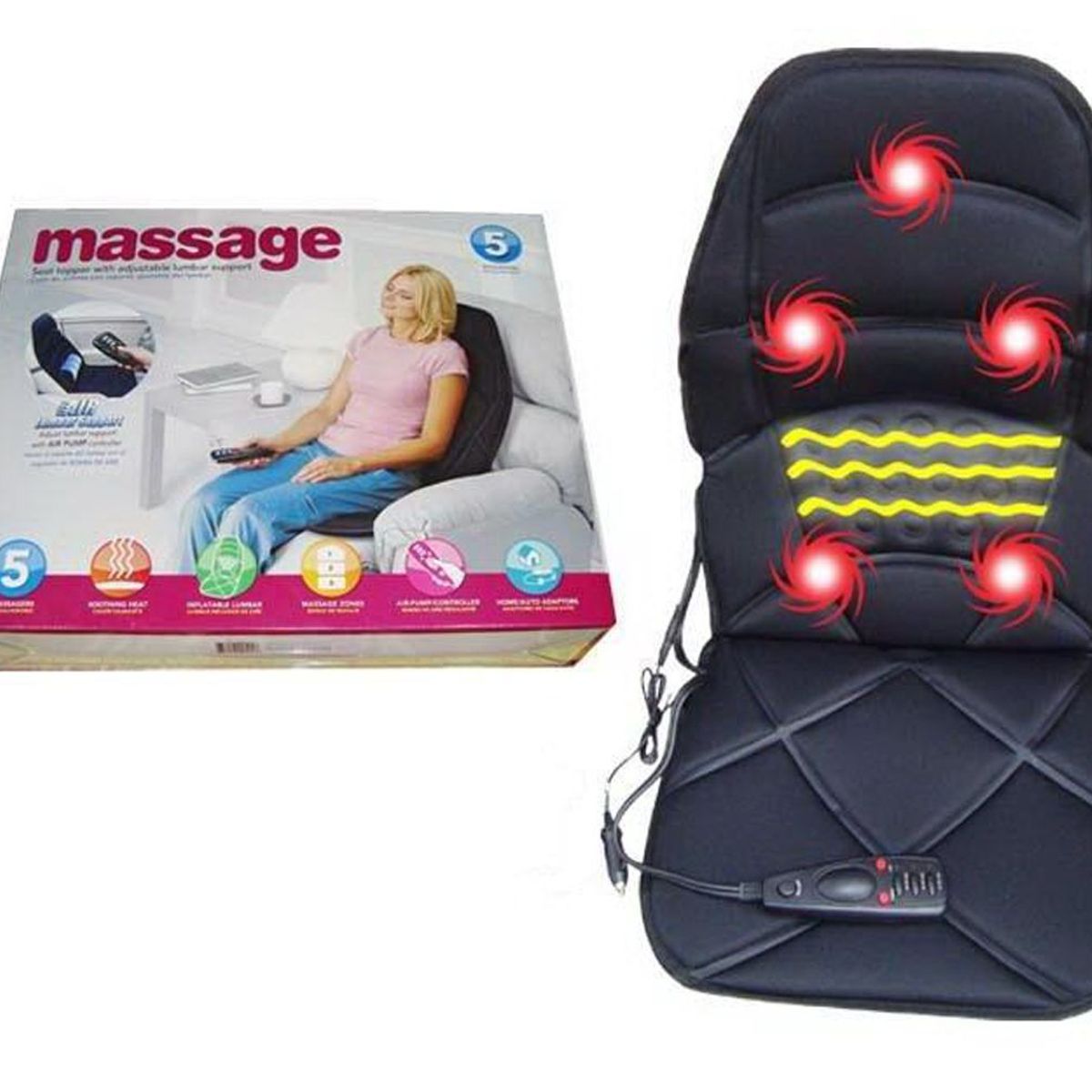 RISUTIMPORT - Asiento Masajeador Cojin Masaje Espalda Auto Casa U Oficina