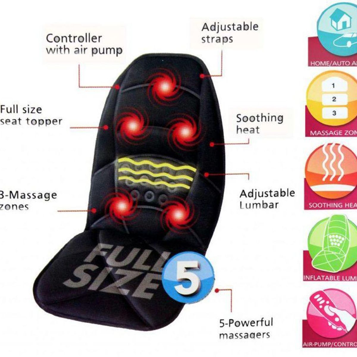 RISUTIMPORT - Asiento Masajeador Cojin Masaje Espalda Auto Casa U Oficina
