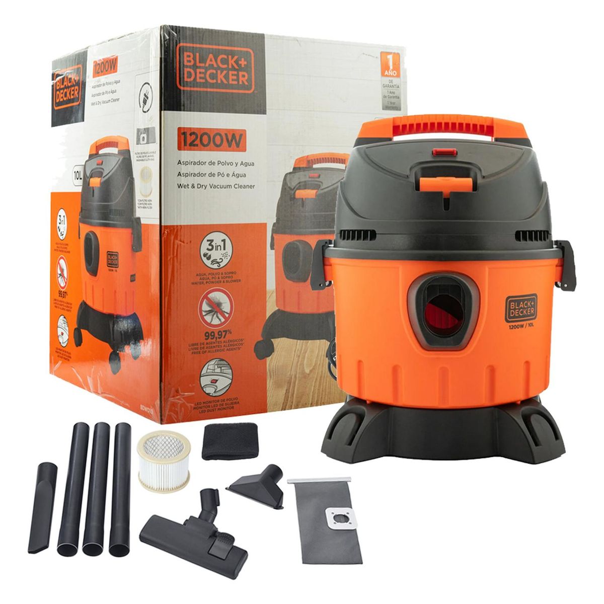 BLACK+DECKER - Aspiradora Seco/HÃºmedo 1200W 10 Litros Black + Decker BDWD10-B2C.