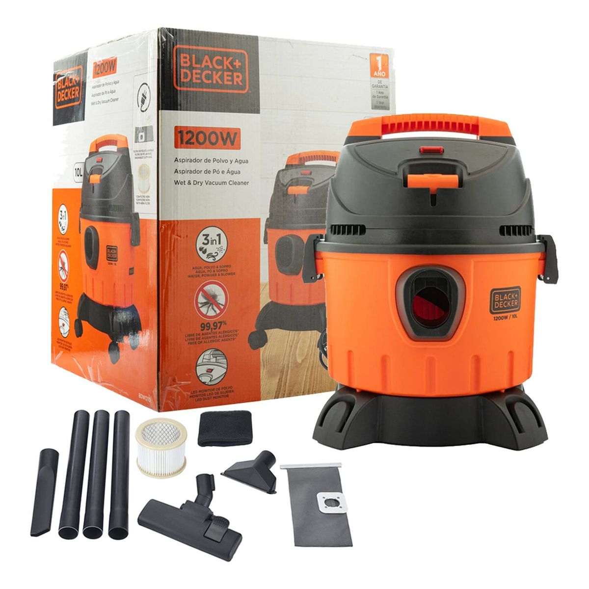 BLACK+DECKER - Aspiradora Seco/HÃºmedo 1200W 10 Litros Black + Decker BDWD10-B2C.