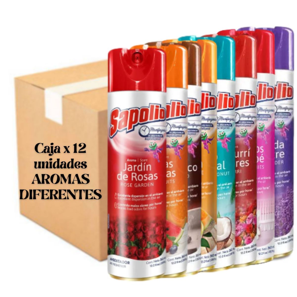 GENERICO - AMBIENTADOR SPRAY SAPOLIO VARIADO 360ML CAJA X 12 UNIDADES.