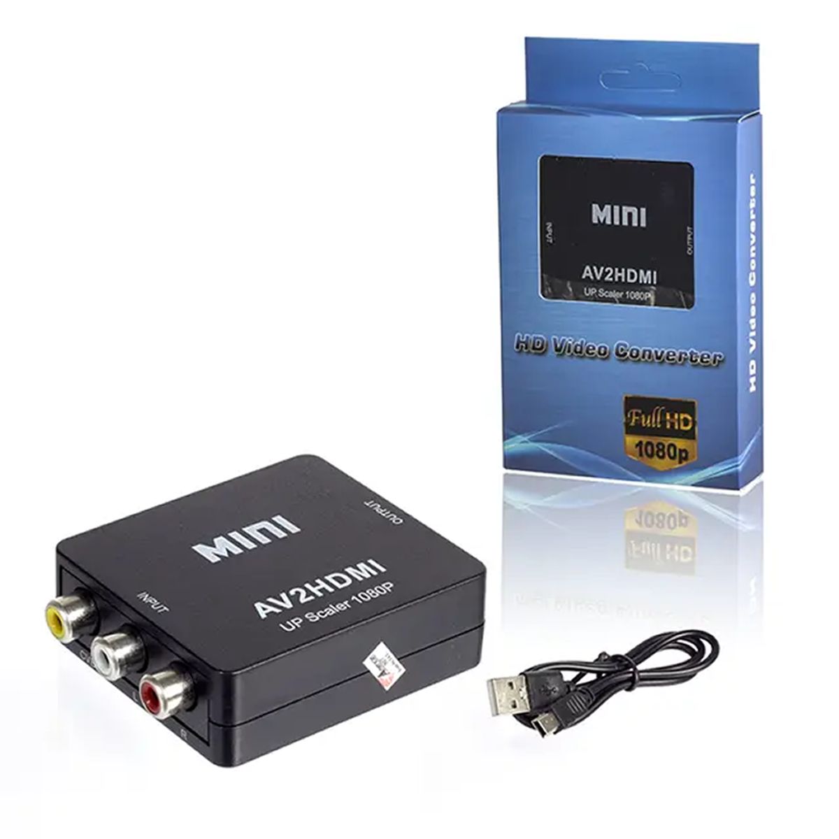 MINI - Convertidor Adaptador AV RCA a HDMI 1080p Full HD Video color blanco