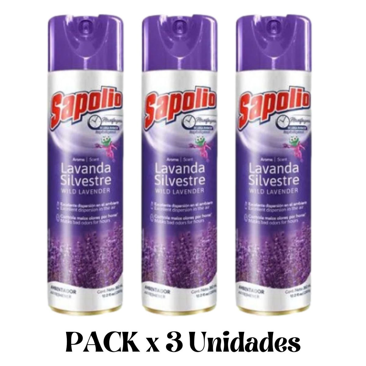 GENERICO - AMBIENTADOR SPRAY SAPOLIO LAVANDA 360ML PACK X 3 UNIDADES.