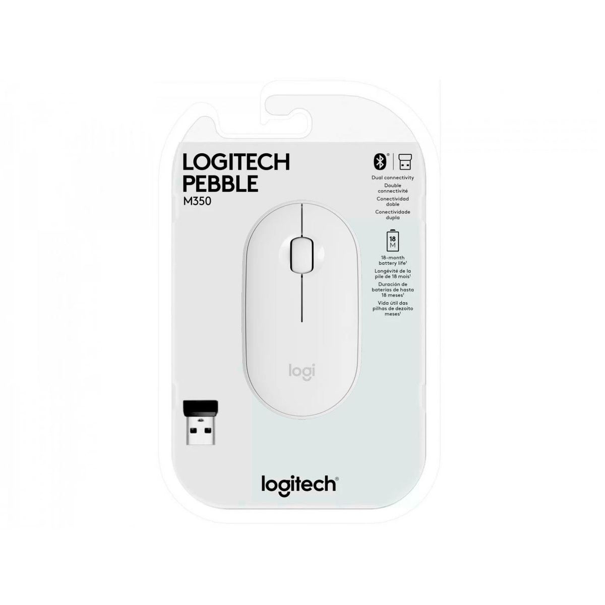 LOGITECH - Mouse Logitech Pebble M350 Silent Wireless/Bluetooth White