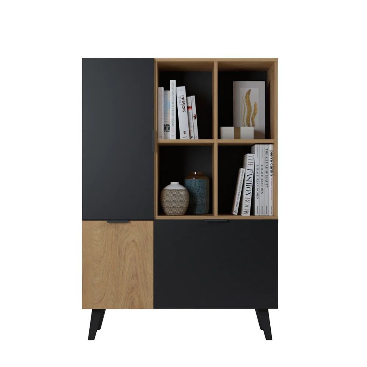 GENERICO - Librero Vintage Estante Tolón Armado Con 3 Puertas Bicolor - Gaudi