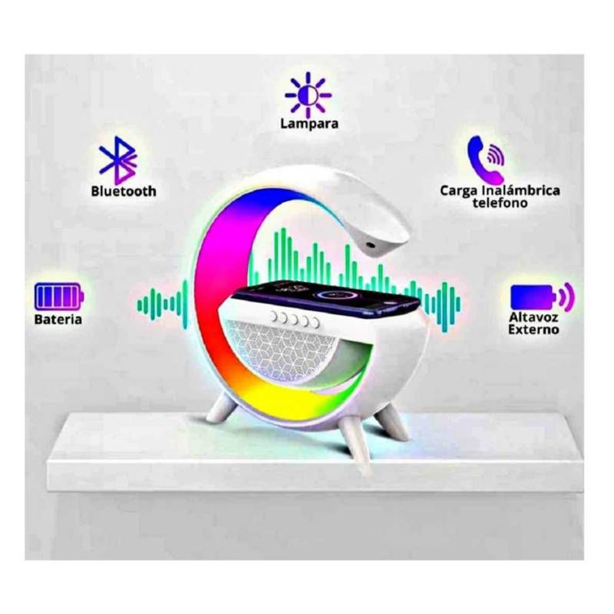 GENERICO - Lampara Smart 4 EN 1 Cargador inalámbrico +Parlante BT-2301