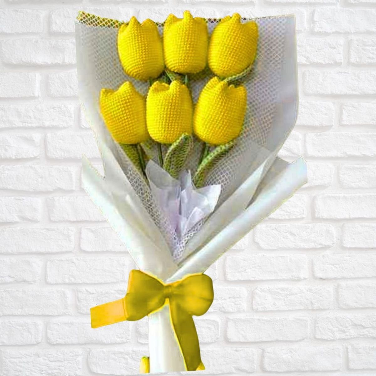 GENERICO - Flores Amarillas Eternas Tulipanes A Crochet - Ramo x 06