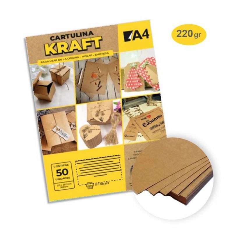 GENERICO - Cartulina kraft A4  250gr- pack 50 unid