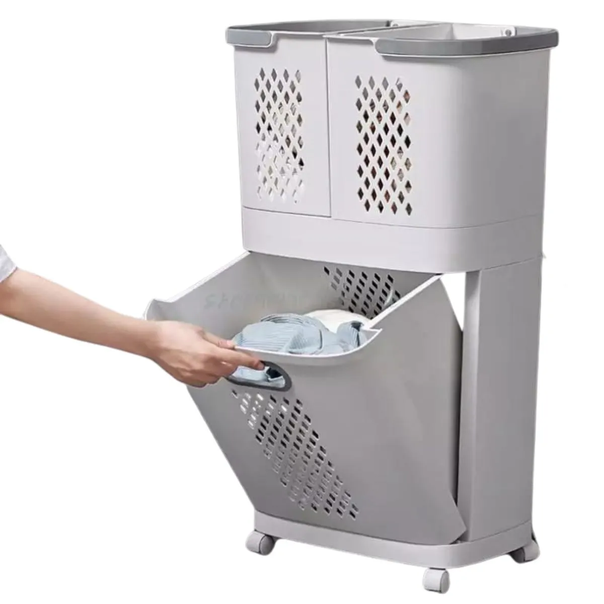 ELMEJORPRECIO - Estante Organizador De Lavandería 3 Divisiones Con Cestas Removibles