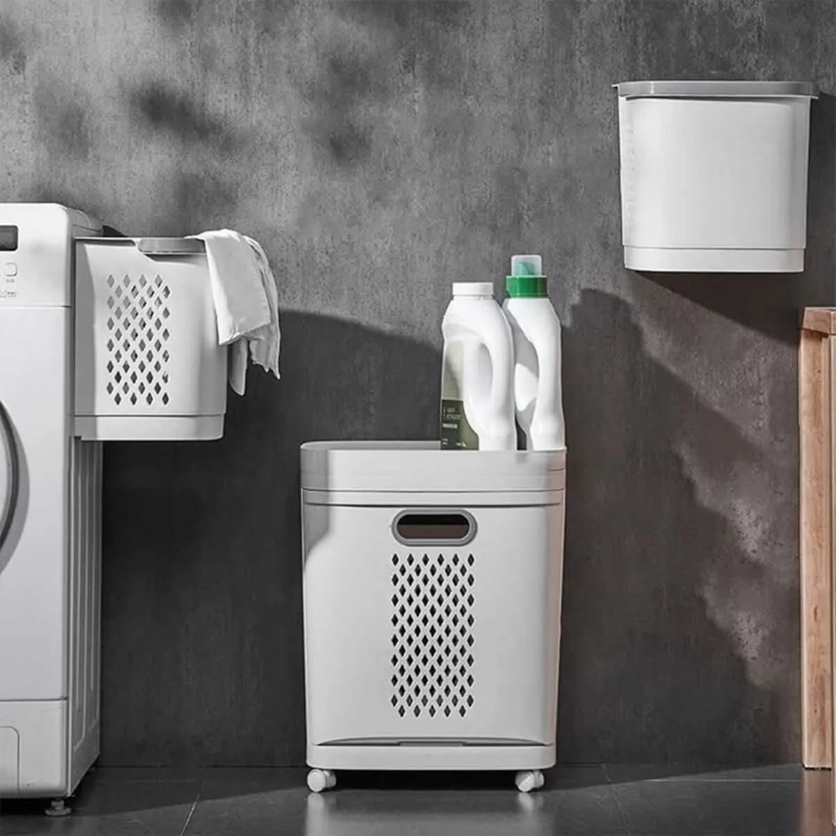 ELMEJORPRECIO - Estante Organizador De Lavandería 3 Divisiones Con Cestas Removibles