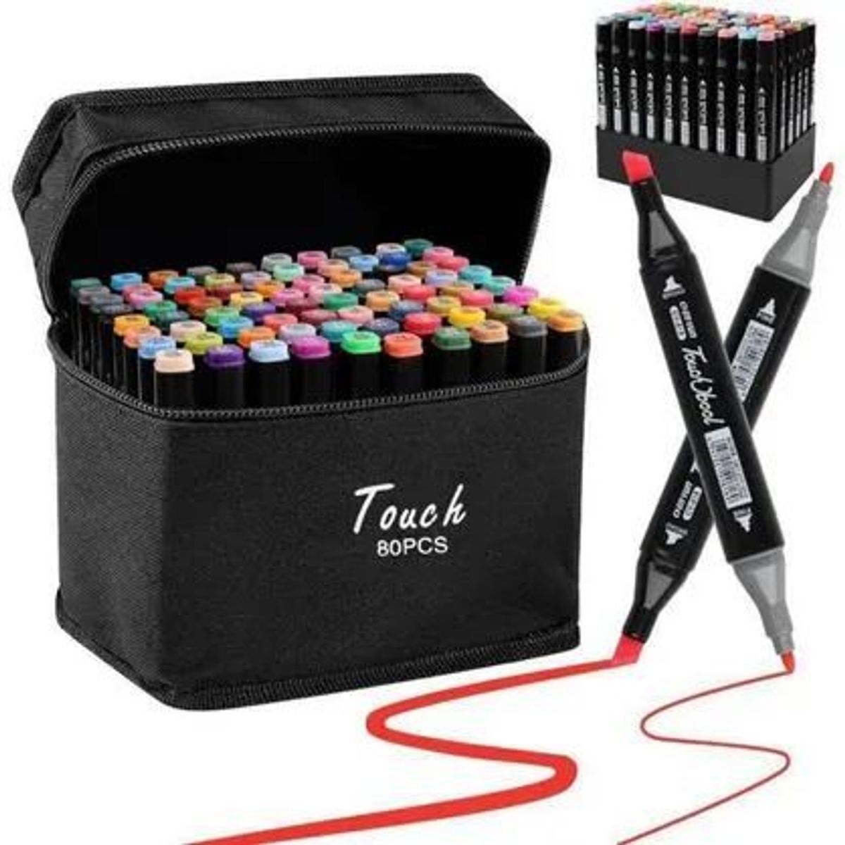 GENERICO - PLUMONES DOBLE PUNTA SET DE 80 CON ESTUCHE TOUCH