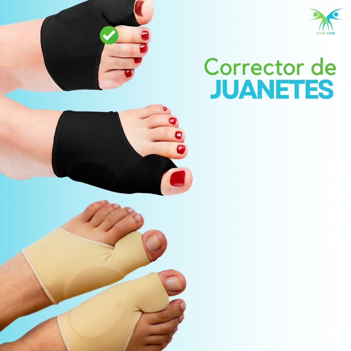 FISIO CARE TU BIENESTAR PRIMERO - Corrector de juanete TALLA S NEGRO separador de dedos HALLUX VALGUS
