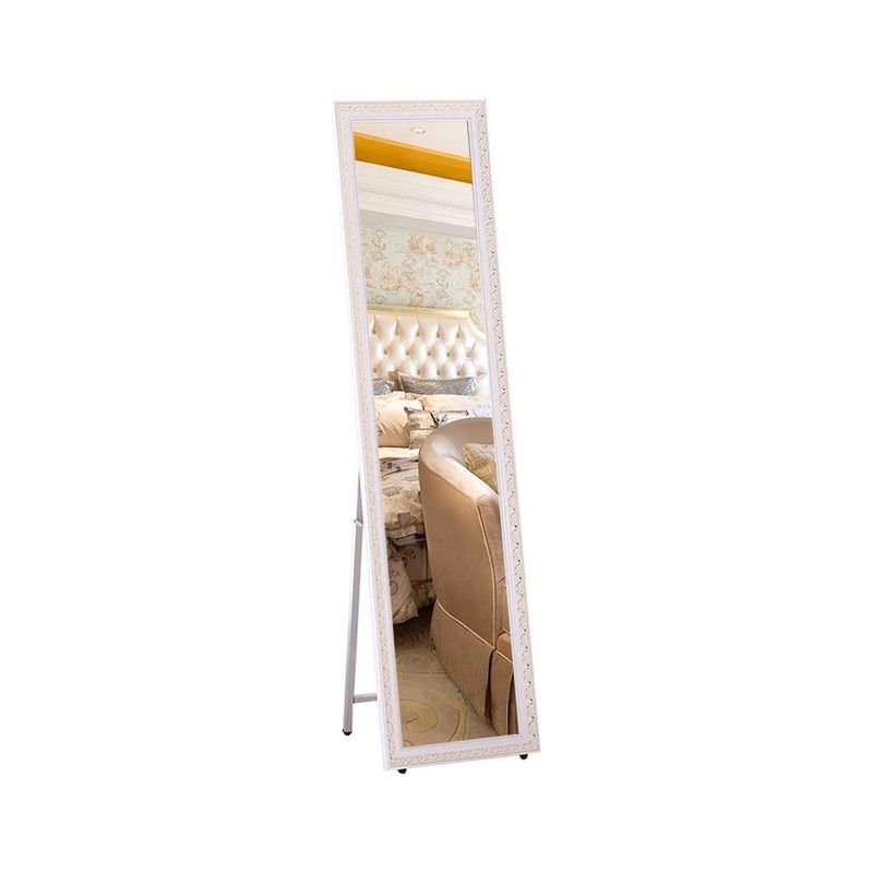 GRETAIL - Espejo Con Marco Diseño Madera Blanco Con Parante 148cm