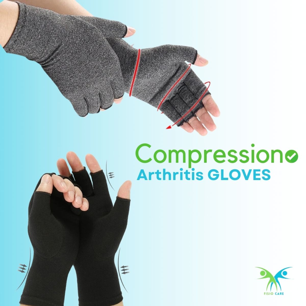 FISIO CARE TU BIENESTAR PRIMERO - Guantes compresión TALLA M GRIS dolor artritis inflamación