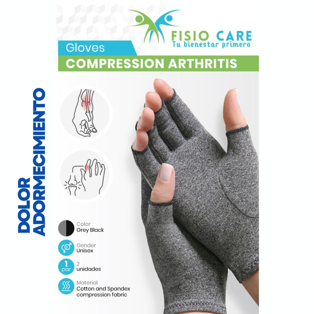 FISIO CARE TU BIENESTAR PRIMERO - Guantes compresión TALLA S NEGRO dolor artritis inflamación