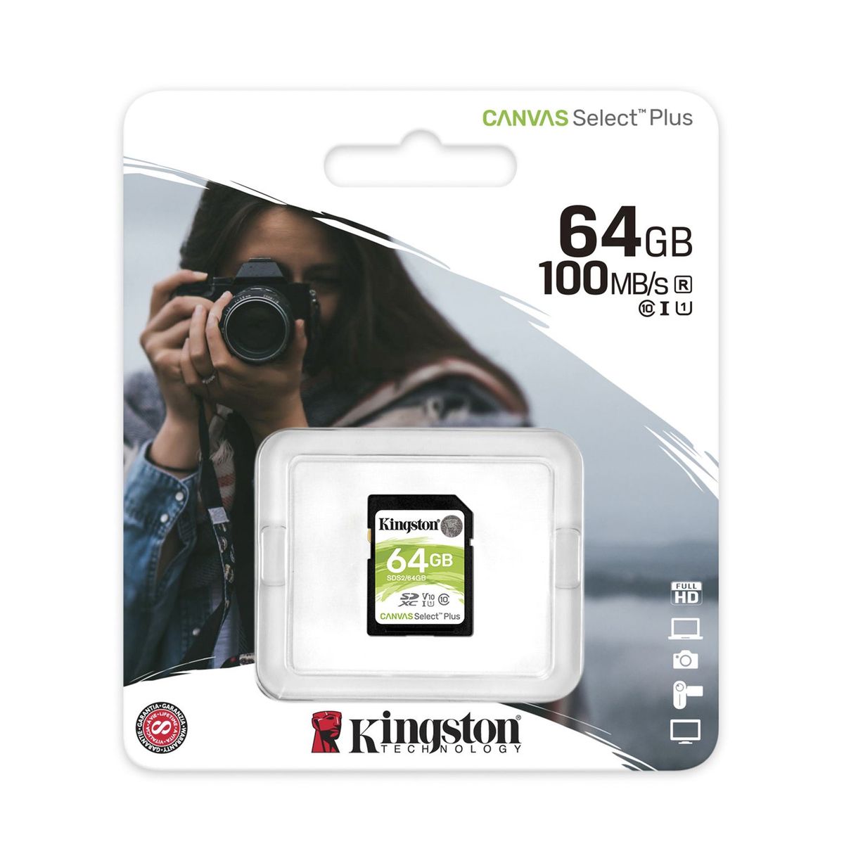 KINGSTON - Memoria SD Kingston 64GB UHS-I Velocidad 100Mb/s CLASE 10
