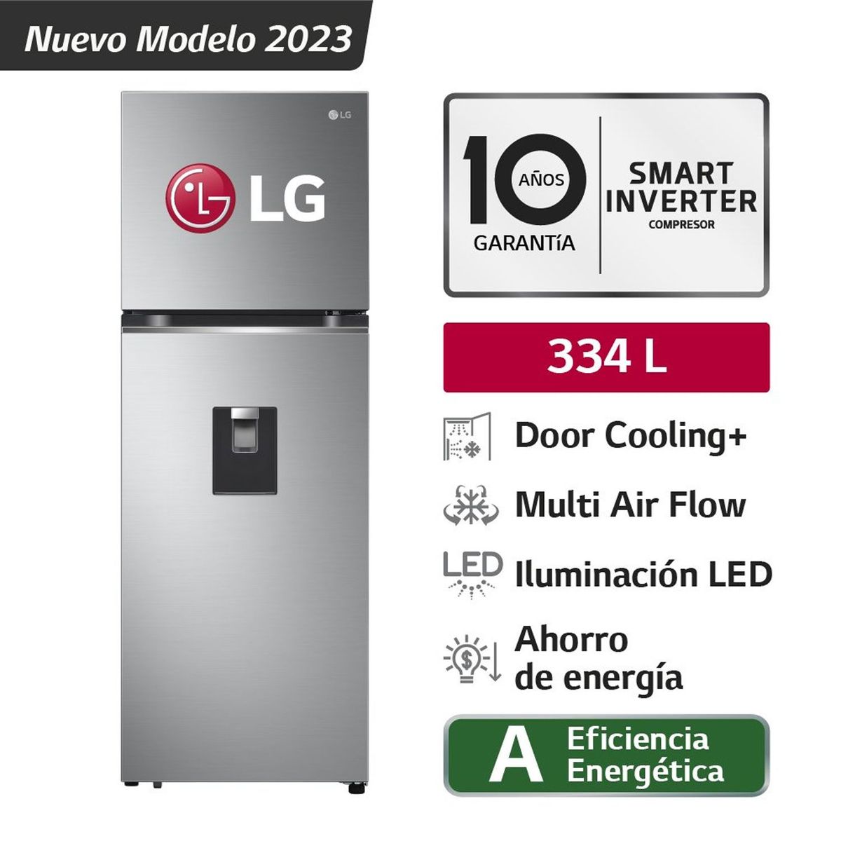 REFRIGERADORA LG 334L GT33WPP TOP FREEZER DOOR COOLING PLATEADA, marca LG - Foto Principal