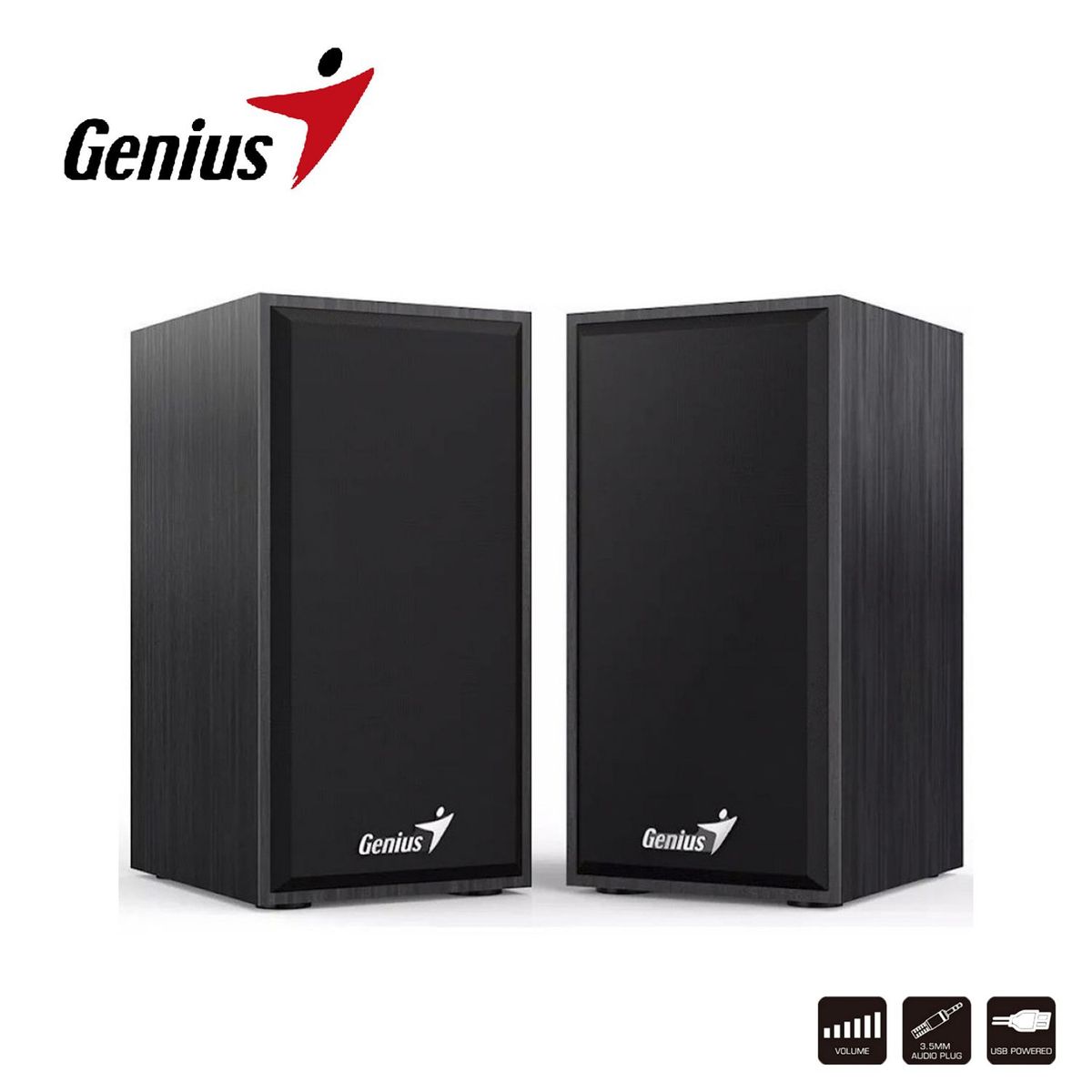 GENIUS - Parlantes GENIUS Stereo Speakers USB-WOODEN 35MM SP-HF180 Negro