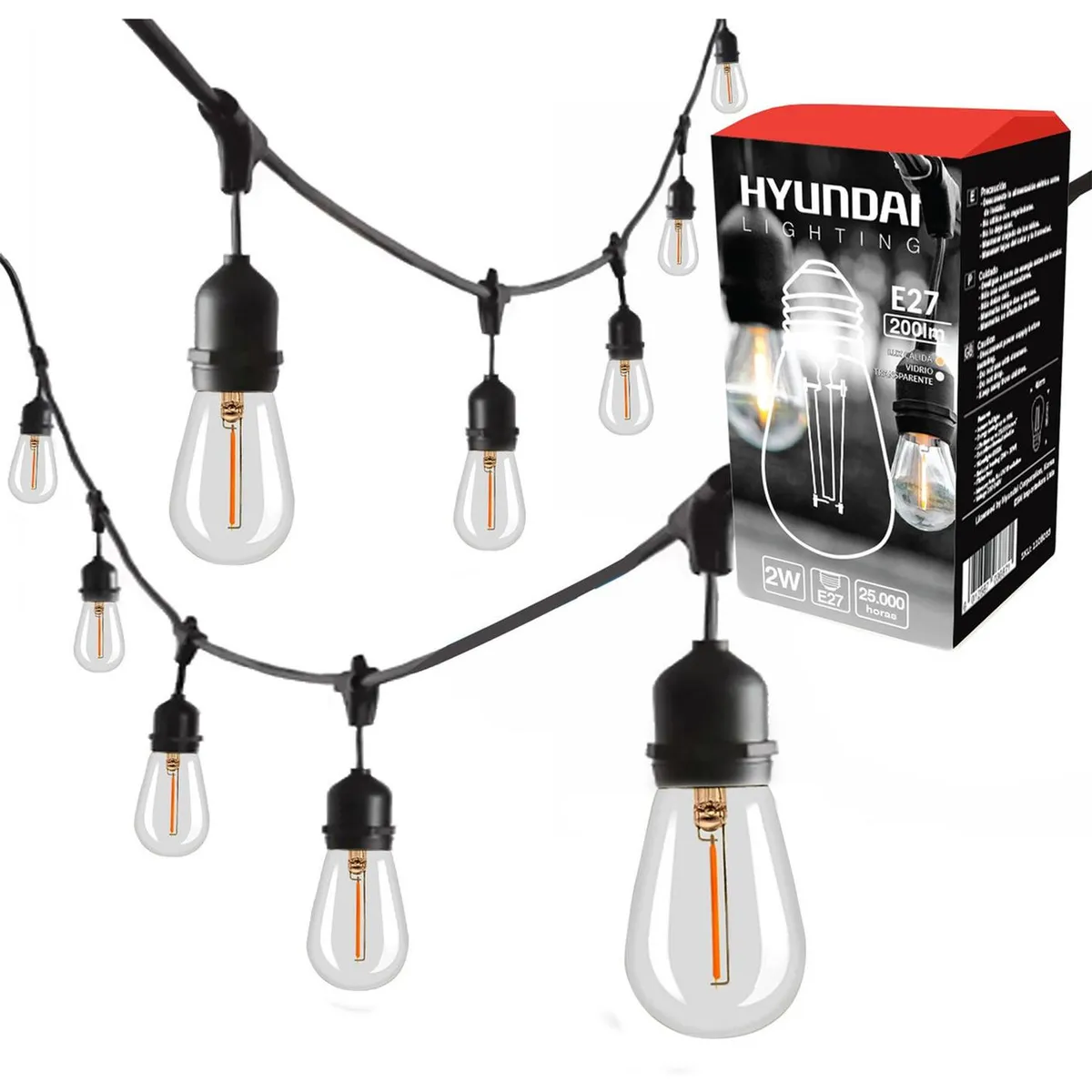 HYUNDAI - Guirnalda Terraza Patio 10 Mtr 20 Amp Incluidas Hyundai