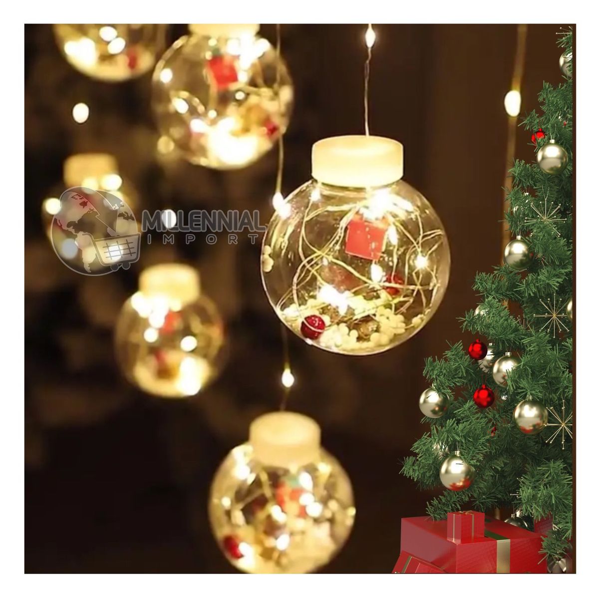 GENERICO - Luces Decoracion Navidad Cortina Modelo Esfera Cálido