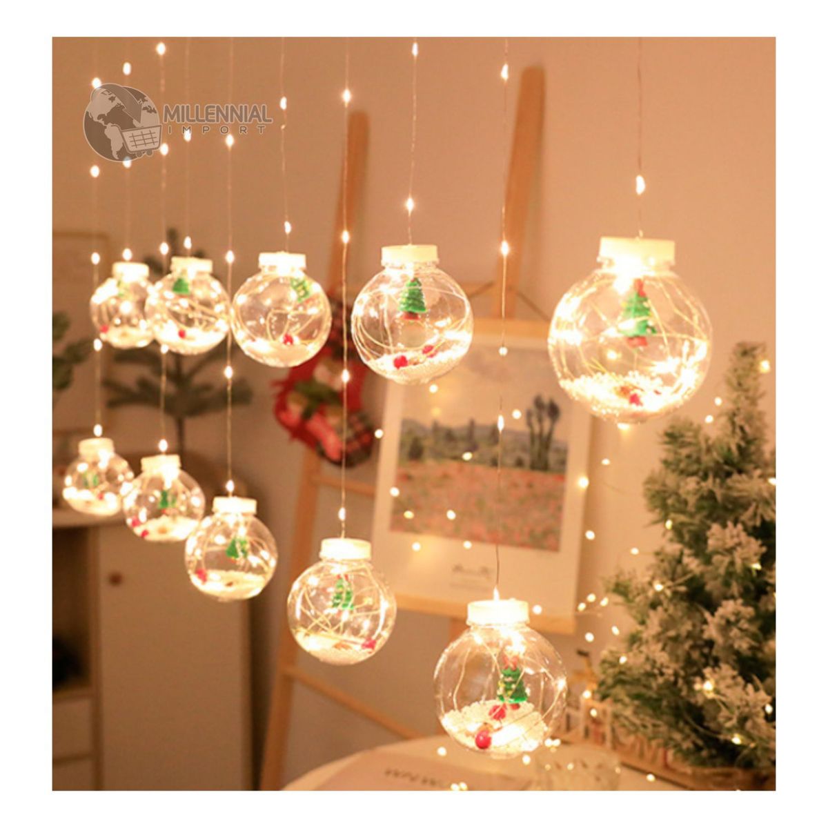 GENERICO - Luces Decoracion Navidad Cortina Modelo Esfera Cálido