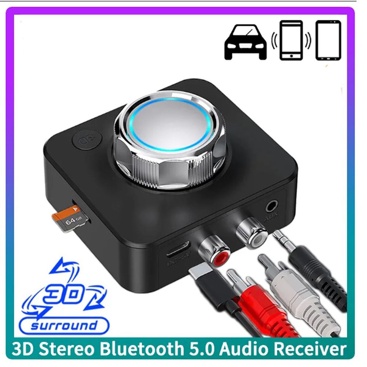GENERICO - Adaptador Receptor de Audio Bluetooth 5.0 Inalámbrico 3D