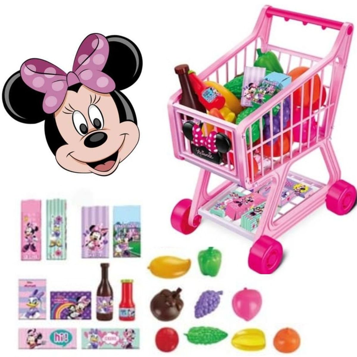 GENERICO - Juguete Carrito de Compras con 19 Accesorios Minnie Mouse