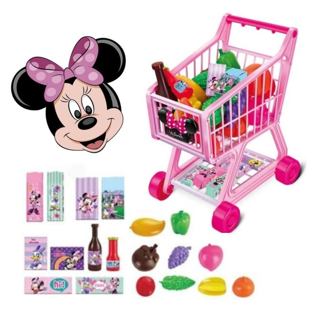 GENERICO - Juguete Carrito de Compras con 19 Accesorios Minnie Mouse