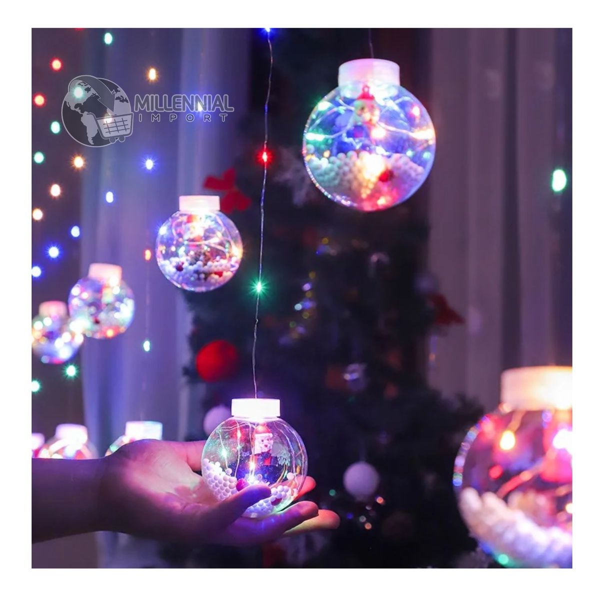 GENERICO - Cortina de Luces de Navidad LED Guirnalda Esferas de 3m