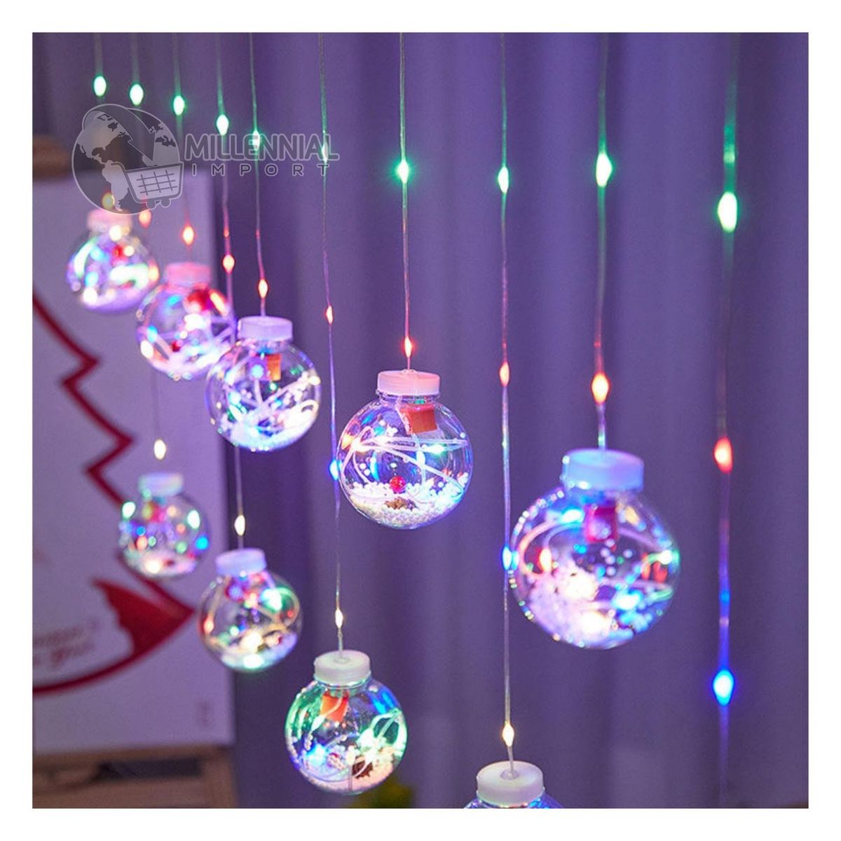 GENERICO - Cortina de Luces de Navidad Guirnalda Esferas de Navidad Luz Led Multicolor