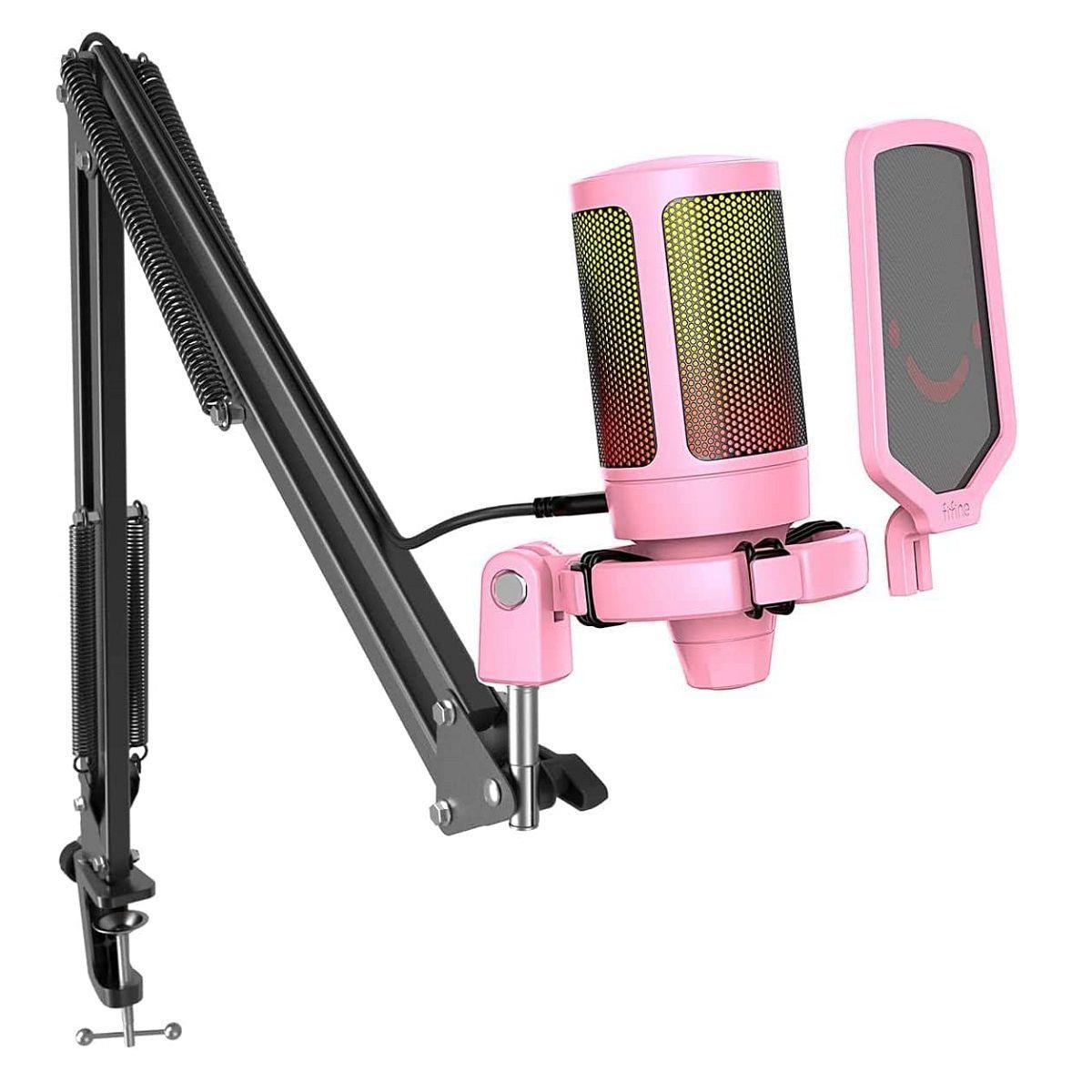 FIFINE - Fifine - Micrófono Ampligame A6T RGB incluye Brazo - Pink